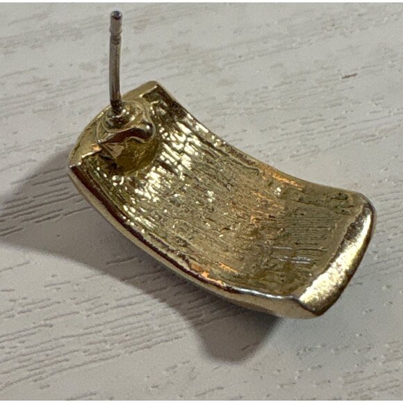 Gold-Tone & Turquoise Beige Enamel Curved Rectangle Half Hoop Earrings Stunning - Picture 4 of 8